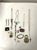 A SILVER INGOT ON CHAIN, TWO SMALL CHRISTOFLE KNIVES, LADIES WRIST WATCH AND MORE