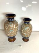 TWO DOULTON AND SLATER GLAZED STONEWARE BALUSTER SHAPED VASES; LARGEST 37CM