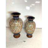 TWO DOULTON AND SLATER GLAZED STONEWARE BALUSTER SHAPED VASES; LARGEST 37CM