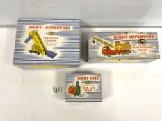 DINKY SUPERTOYS; 20 TON LORRY WITH MOUNTED CRANE; " COLES " ,No 972 AND A ELEVATOR LOADER; No 964