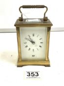 A BRASS CARRIAGE CLOCK WITH WHITE ENAMEL DIAL, BY DENT OF LONDON