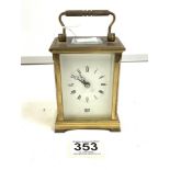 A BRASS CARRIAGE CLOCK WITH WHITE ENAMEL DIAL, BY DENT OF LONDON