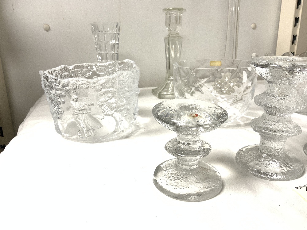THREE FINISH GLASS CANDLESTICKS, TWO MOULDED GLASS BOWLS, ETC. - Image 3 of 5