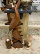 THREE ANIMAL WOOD CARVINGS