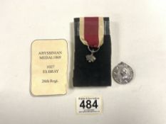 VICTORIAN ABYSSINIAN WAR MEDAL. A/F. TO ELI BRAY. PRIVATE, REGIMENT 26th FOOT.