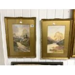 J HUMPHREY PAIR WATERCOLORS - RIVER LANDSCAPE AND COUNTRY LANE BOTH SIGNED 37 X 21 CM