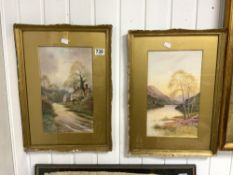 J HUMPHREY PAIR WATERCOLORS - RIVER LANDSCAPE AND COUNTRY LANE BOTH SIGNED 37 X 21 CM