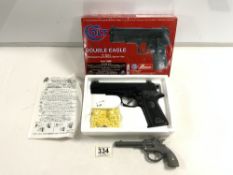 A COLT DOUBLE EAGLE SOFT AIR GUN IN BOX AND A METAL TOY GUN BY ESS KAY PRODUCT
