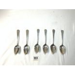 A SET OF SIX GEORGE III SILVER DESSERT SPOONS; LONDON 1805; MAKER WILLIAM SUMNER 1; 209 GMS