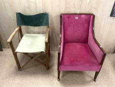 EDWARDIAN ARMCHAIR IN PINK VELVET WITH A VINTAGE DIRECTORS CHAIR
