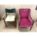 EDWARDIAN ARMCHAIR IN PINK VELVET WITH A VINTAGE DIRECTORS CHAIR