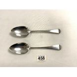 A PAIR OF HALLMARKED SILVER GEORGE III TABLESPOONS, LONDON 1822; MAKER SAMUEL WINTLE; 109 GMS
