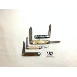 A VINTAGE BONE HANDLE POCKET KNIFE AND THREE OTHERS