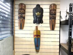 LARGE WALL MASKS; EASTERN AND AFRICAN CONTENT. LARGEST 73CM