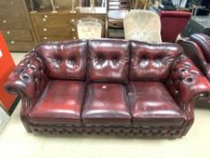 VINTAGE THREE SEATER CHESTERFIELD SOFA IN OX BLOOD LEATHER