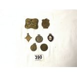 MIXED MEDALS AND MEDALLIONS FOR POLICE, FOOTBALL ETC AND A BRASS BUCKLE