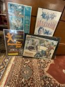 A REPRODUCTION TRIUMPH MOTORCYCLE POSTER, AND THREE THEATRE LOBBY POSTERS, THE GINGERBREAD MAN