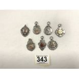ANTIQUE AND VINTAGE CRICKET RELATED HALLMARKED SILVER FOBS X 7