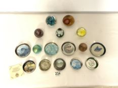 SIXTEEN GLASS AND OTHER PAPERWEIGHTS; VARIOUS.