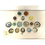 SIXTEEN GLASS AND OTHER PAPERWEIGHTS; VARIOUS.