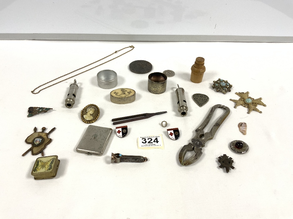 A LUSITANIA MEDALLION, SCOUT MASTERS WHISTLE, NUT CRACKERS, TAPE MEASURE, BADGES ETC. - Image 2 of 8