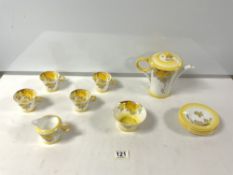 SHELLEY PHLOX PATTERN THIRTEEN PIECE PART TEA SET, INCLUDES TEA POT, MILK JUG AND SUGAR BOWL.