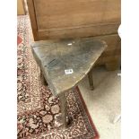 ANTIQUE RUSTIC THREE LEG TABLE. 46 X 56.