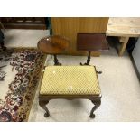 PIE-CRUST WINE TABLE WITH CARVED BASE WITH A SQUARE OCCASIONAL TABLE AND STOOL