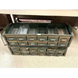 VINTAGE METAL BANK OF 24 FILLING DRAWERS, 92 X 46.