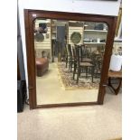 EARLY 20TH CENTURY LARGE BEVELLED MIRROR IN A MAHOGANY WOODEN FRAME, 140 X 119 CM