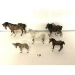 THREE BESWICK HORSES, A DONKEY, AND A SHIRE HORSE.