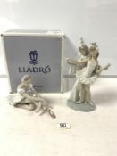 A LLADRO FIGURE - " CARNIVAL COUPLE 26CMS. AND LLADRO FIGURE - SEATED BALLERINA, 22CMS, IN