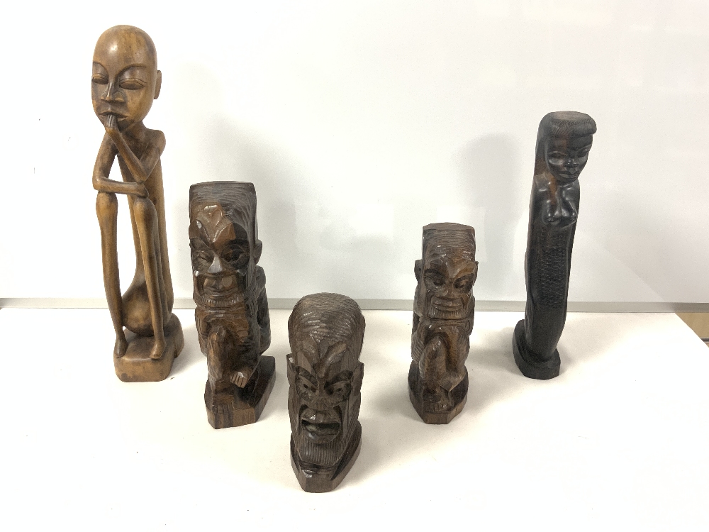 LARGE QUANTITY OF CARVED AFRICAN FIGURES; TRIBAL, INCLUDES BOOK ENDS - Image 2 of 3