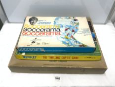 VINTAGE ARIEL WEMBLEY CUP TIE GAME IN BOX, SOCCERAMA GAME, AND SUBBUTEO TEST CRICKET TABLE TOP