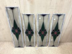 FOUR PIECES OF VINTAGE LEADED STAIN GLASS LARGEST 80 X 18 CM