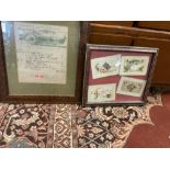 FOUR FRAMED FIRST WORLD WAR SILK POSTCARDS, AND A 1898 RECEIPT FROM JAMES HENSHALL - BUILDER,