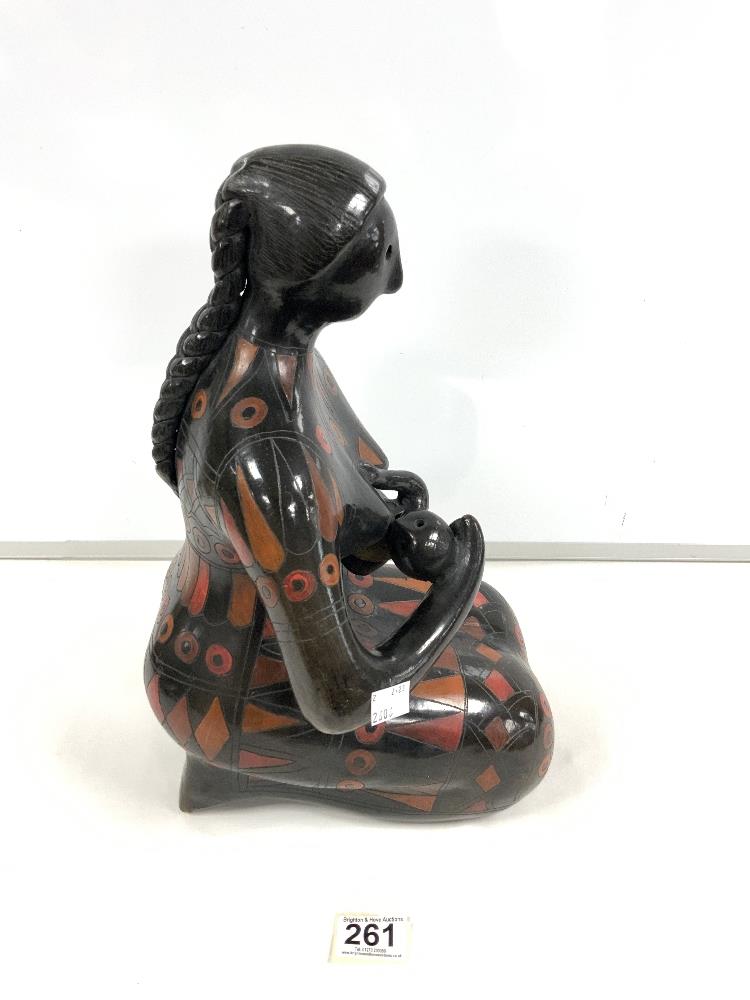 A TERRACOTTA FIGURE OF LADY BREASTFEEDING, POSSIBLY MANUAL FELGUEREZ; 38 CMS. CRACKED ARM [A/F] - Image 2 of 4