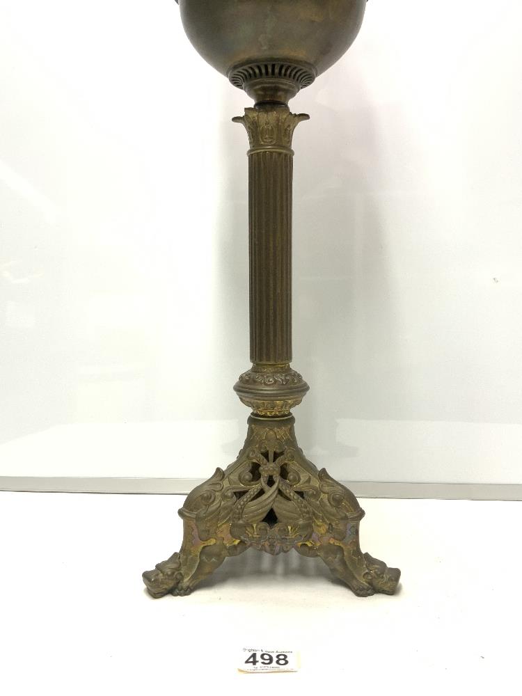VINTAGE COLUMN SHAPED OIL LAMP MADE FROM BRASS WITH PINK SHADE - Image 6 of 6