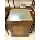 A REGENCY ROSEWOOD SLIDING TOP DAVENPORT WITH GREEN TOOLED LEATHER TOP AND BRASS GALLERY, 60 X 60