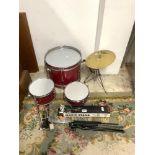 PART DRUM SET WITH A PAISTE 302 SYMBOL AND BOXED MUSIC STAND