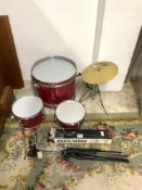 PART DRUM SET WITH A PAISTE 302 SYMBOL AND BOXED MUSIC STAND