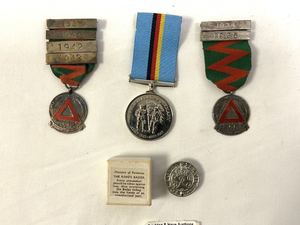 A BOSUNS WHISTLE, KINGS BADGE FOR LOYAL SERVICE, TWO HALLMARKED SILVER SAFE DRIVING MEDALS, A - Image 4 of 5