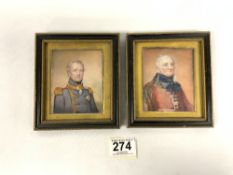 TWO PAINTED PORTRAIT MINATURES OF MILITARY GENTLEMEN IN FRAMES; 8X10.