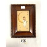 MABEL LUCIE ATTWELL WATERCOLOUR - BABY ON CRESCENT MOON. SIGNED, 8 X 13.