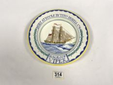 A 1954 POOLE POTTERY DISH WITH H.M.S LOOP - VIPER; DRAWN AND PAINTED BY ARTHUR BRADBURY AND NELLIE