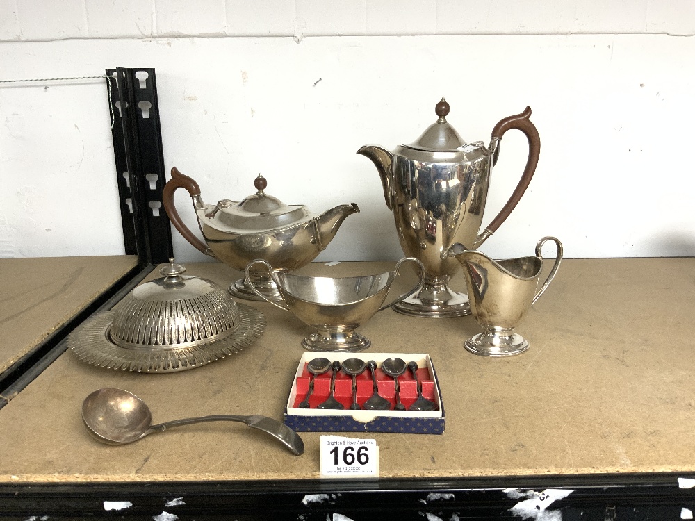 THE" HYGENIA " UNITY PLATED FOUR PIECE TEA SET, A PLATED MUFFIN DISH, SET OF PLATED BEAN ENDED