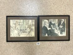 TWO FRAMED TOPOLSKI PRINTS, JUDGES IN CHAMBER, 30 X 21.