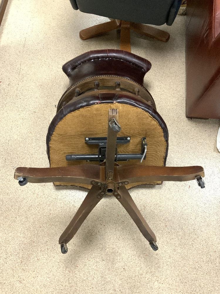 VINTAGE CAPTAINS CHAIR WITH SWIVEL ACTION AND ORIGINAL CASTORS OX BLOOD RED LEATHER - Image 4 of 4