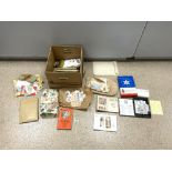 A QUANTITY OF LOOSE STAMPS, USED ENVELOPES, POSTCARDS AND OTHER EPHEMERA.