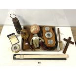 MIXED ITEMS INCLUDE MINERS LAMP, BAROMETER AND MORE